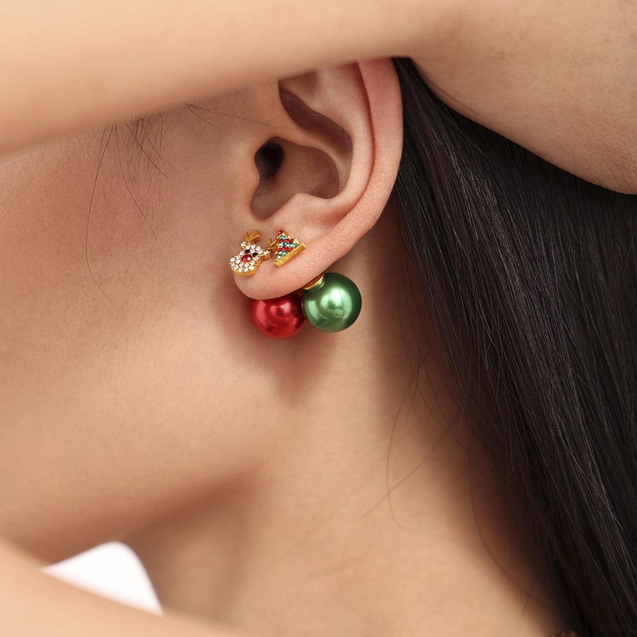 1 Pair Christmas Elk Stainless Steel Gold Color Zircon Women's Stud Earrings h5Picture4