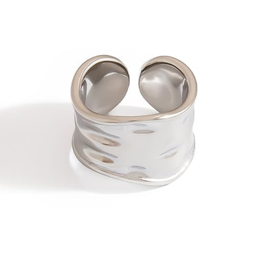 1 pieza de anillos llamativos de acero inoxidable con forma irregular, sencillos e informales h5 