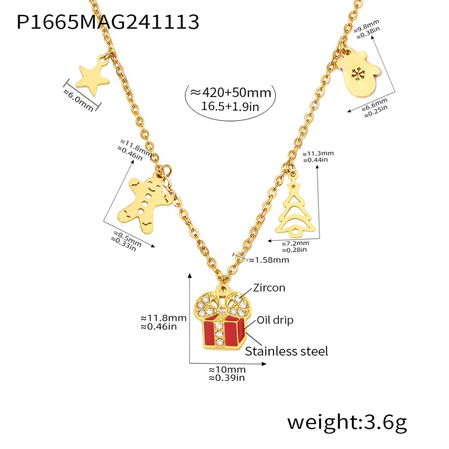 Collier pendentif en acier inoxydable et zircon pour femme, cadeau de Noël, 1 pièce Image2