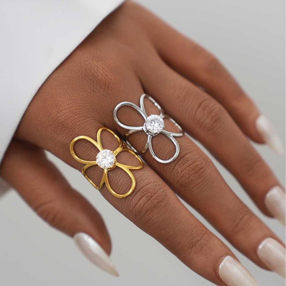 1 Piece Simple Series Daily Flower Stainless Steel  Women's  Statement Rings Picture8
