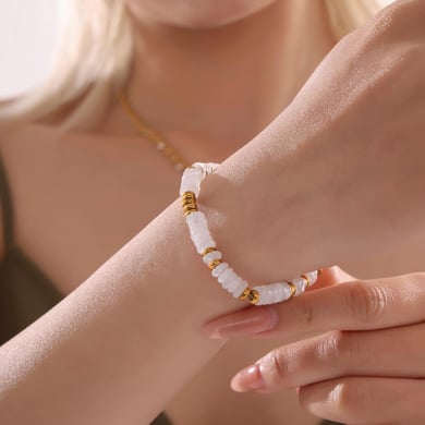Braccialetti con perline da donna in acciaio inossidabile color oro con perline in pietra naturale retrò da 1 pezzo h5 Immagine3