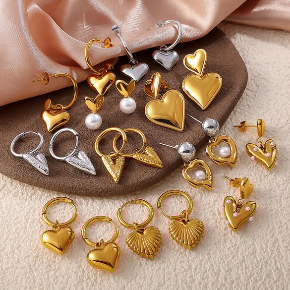 1 Pair Heart Stainless Steel Drop Earrings