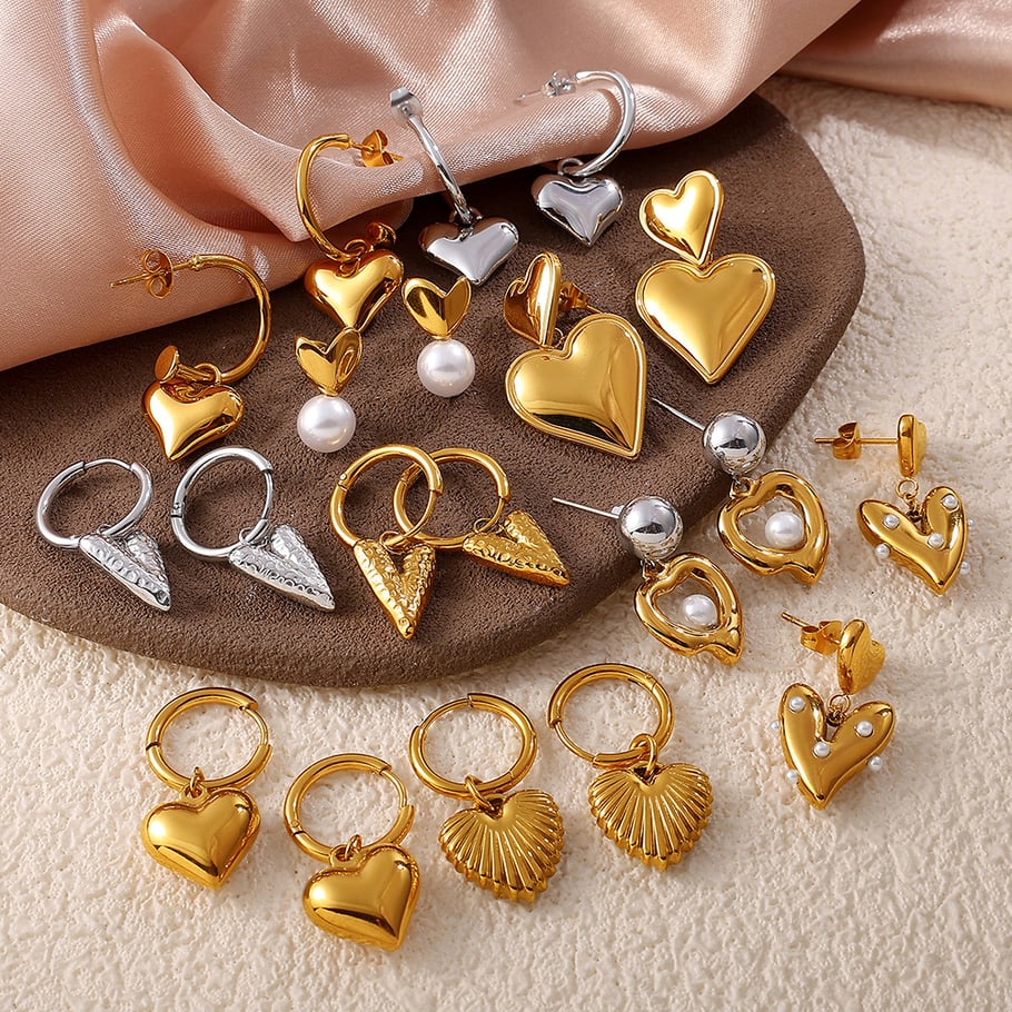 1 Pair Heart Stainless Steel Drop Earrings Picture2