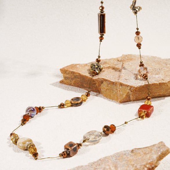 1 Piece Retro Flower Irregular Shape Ceramics Long Necklace 2