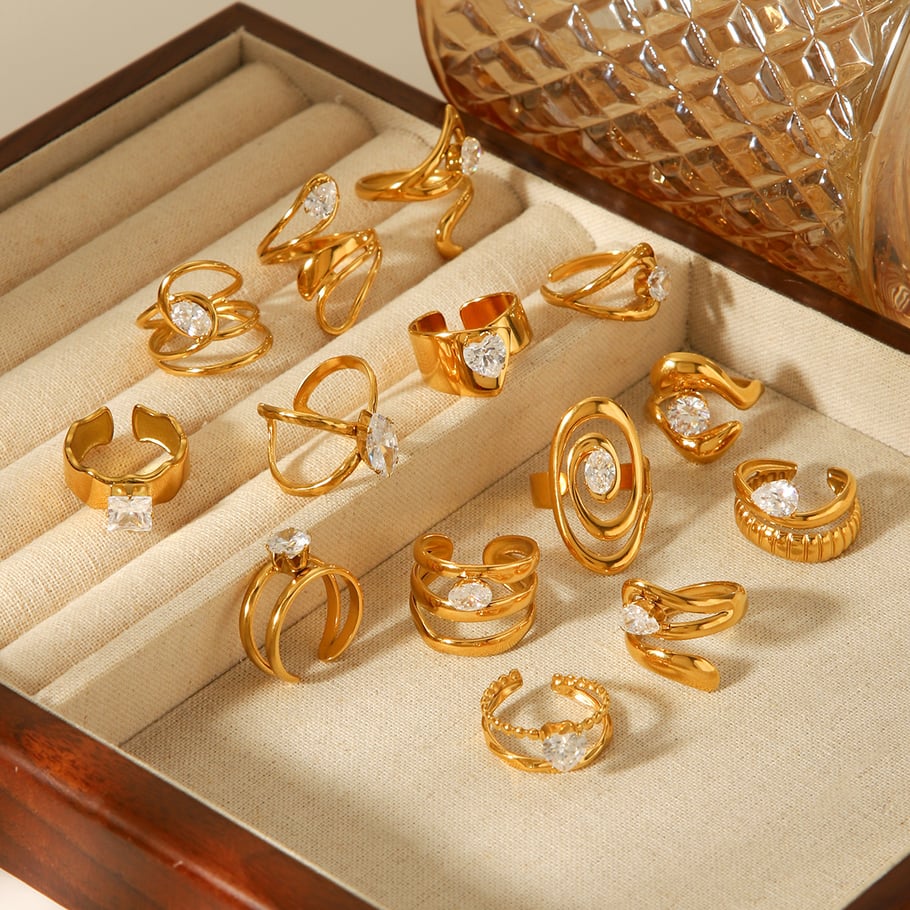 1 stuk luxe onregelmatig gevormde roestvrijstalen ringen met gouden zirkonia voor dames Afbeelding4