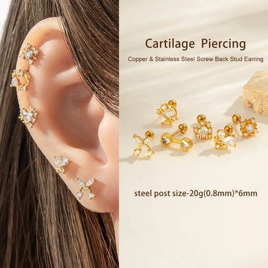 1 stuk hart strik knoop koper goud kleur zirkoon piercing oorbel h5 Afbeelding4