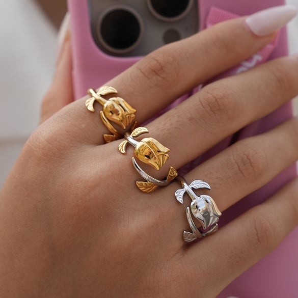 1 Stück Retro Flower Rose Edelstahl Gold Farbe Damen Statement Ringe