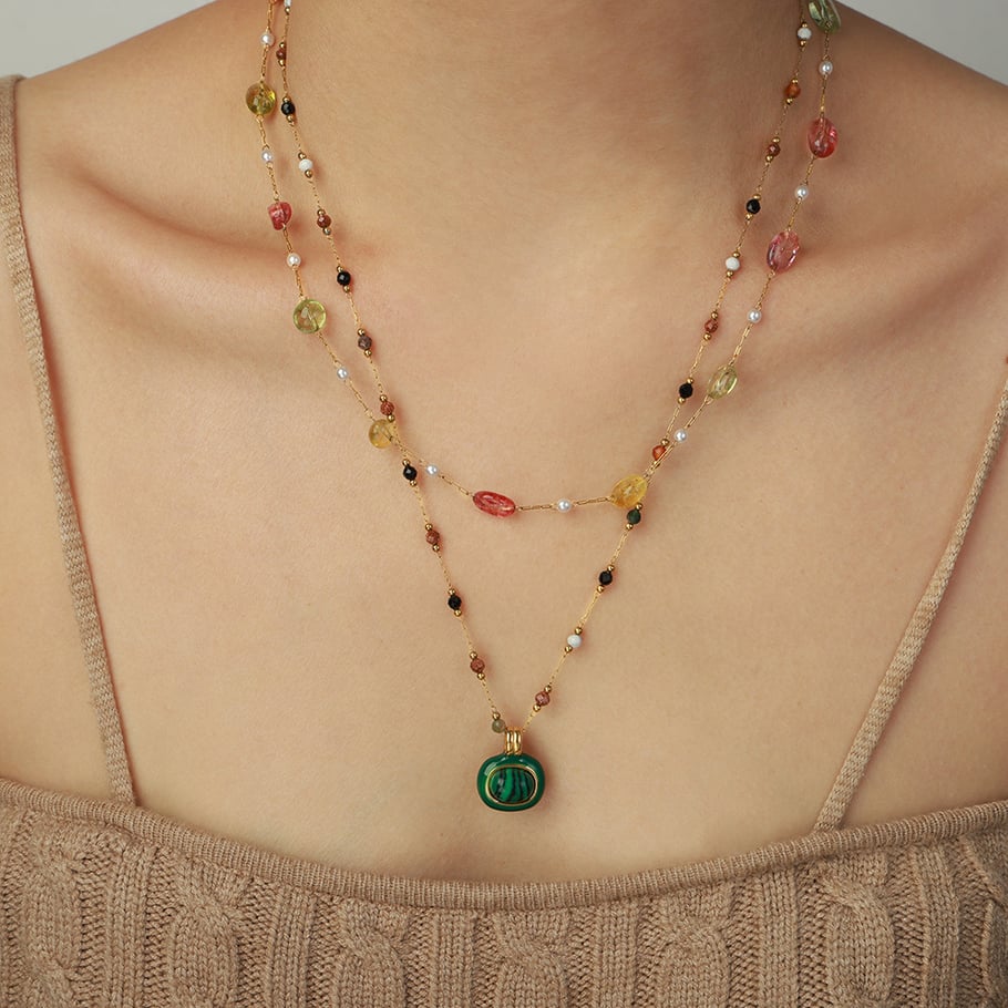 Klassische unregelmäßige Form Edelstahl Gold Farbe Naturstein Damen Schmuck Sets Bild5