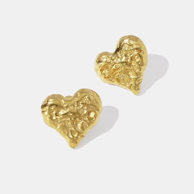 1 Pair Retro Heart Hammer Pattern Stainless Steel Gold Color Women's Stud Earrings h5 Picture2