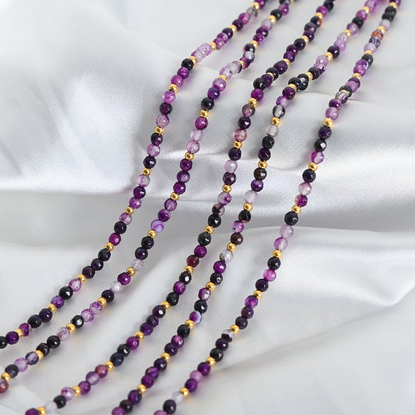 1 pezzo elegante collana di perline in agata color oro in acciaio inossidabile da donna
