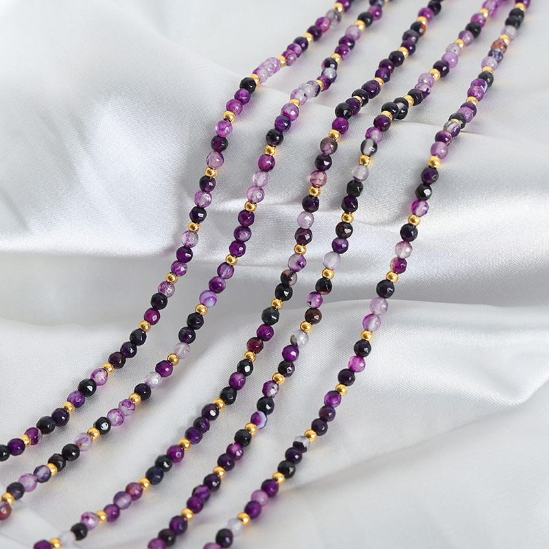 1 pezzo elegante collana di perline in agata color oro in acciaio inossidabile da donna Immagine3