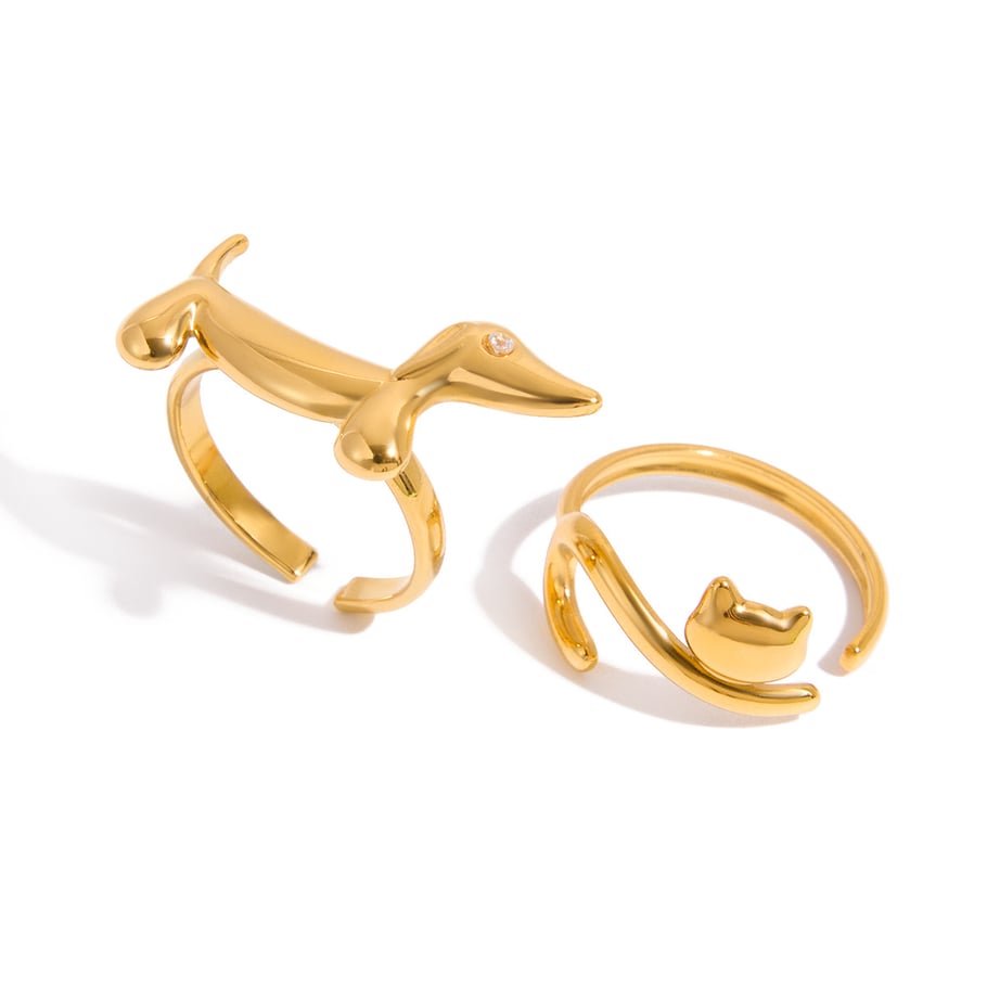 1 Piece Whimsical Dog&Cat Stainless Steel Gold Color Statement Rings Picture7