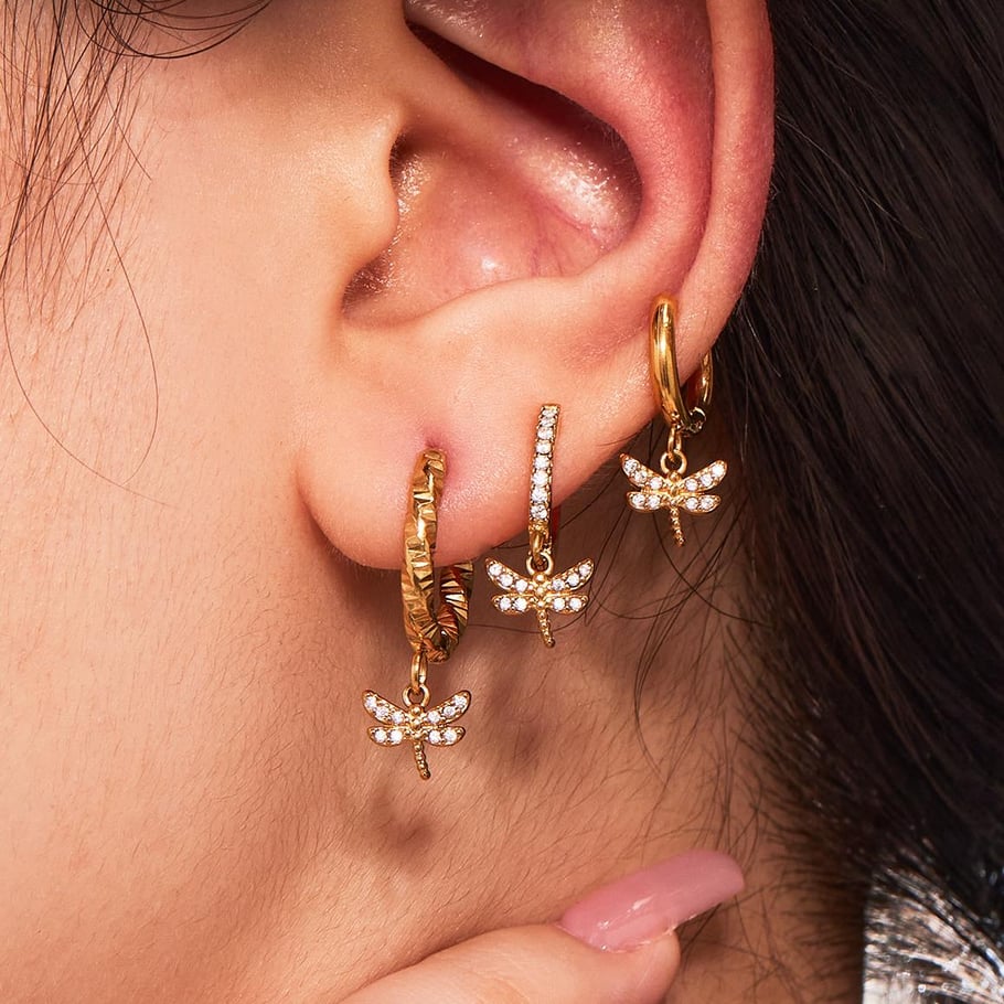 1 Pair Exquisite Dragonfly Stainless Steel Gold Color Zircon Women's Drop Earrings Picture5