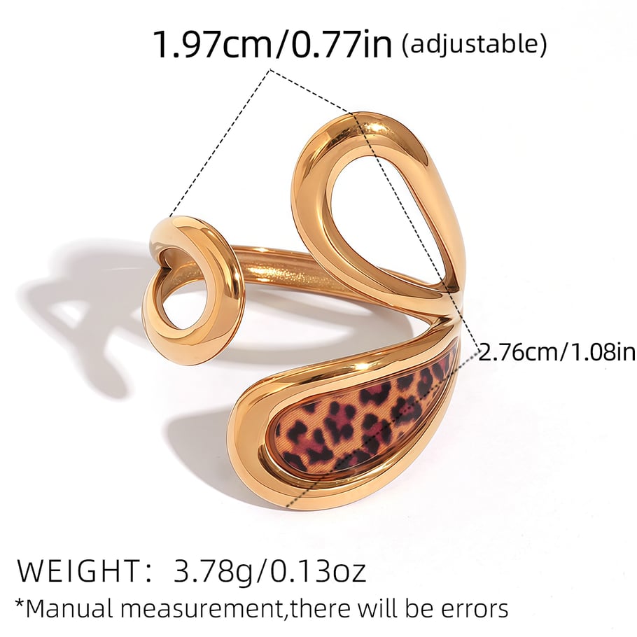 1 Piece Retro Irregular Shape Leopard Print Stainless Steel Women's Statement Rings 