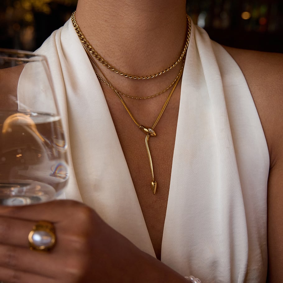 1 Piece Shinning Snake Stainless Steel Gold Color Women's Pendant Necklaces Picture3