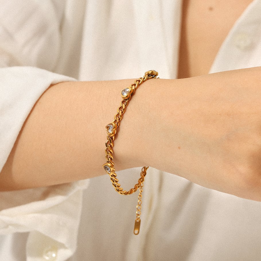 1 Piece Luxurious Heart Stainless Steel Gold Color Zircon Women's Chain Bracelets h5Picture4