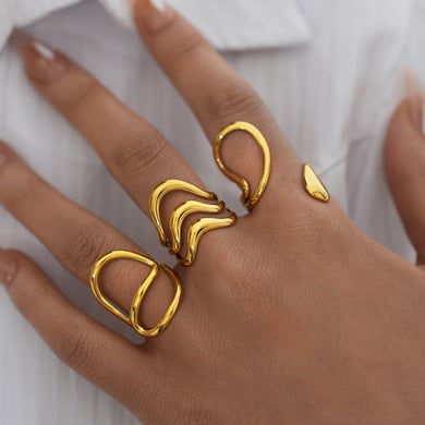 1 Piece Simple Irregular Shape Stainless Steel  Gold Color  Statement Rings h5 Picture5
