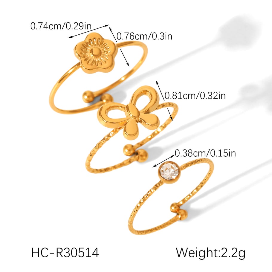 Meerlaagse Simple Series Dagelijkse Bloem Roestvrijstalen Zirkonia Dames Statement Ringen Afbeelding2