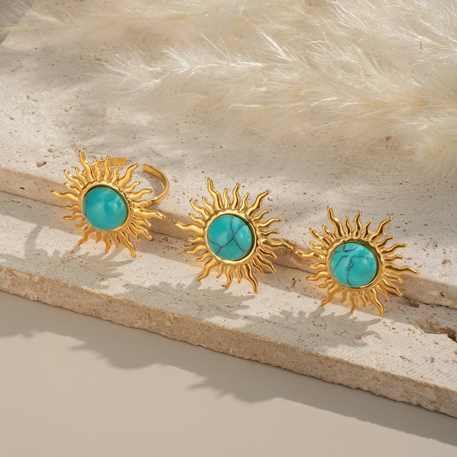 1 Piece Retro Sun Calaite Stainless Steel Gold Color Women's Jewelry Sets Picture3