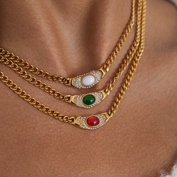 1 Stück Vintage Circle Edelstahl Goldfarben Damen-Anhänger-Halsketten 2
