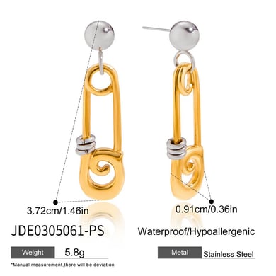 1 paar moderne paperclip oorbellen van roestvrij staal met gouden kleur voor dames h5 Afbeelding2