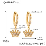 Q023-Golden Diamond Crown Earrings Picture3