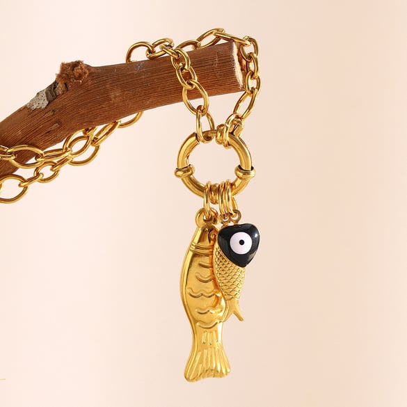 1 Piece Summer Fish Stainless Steel Gold Color Women's Pendant Necklaces 2