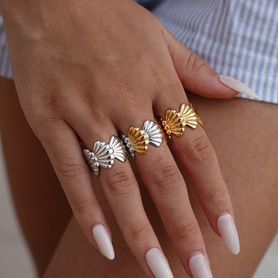 1 Piece Simple Casual Shell Stainless Steel   Gold Color Women’s Statement Rings h5 Picture7