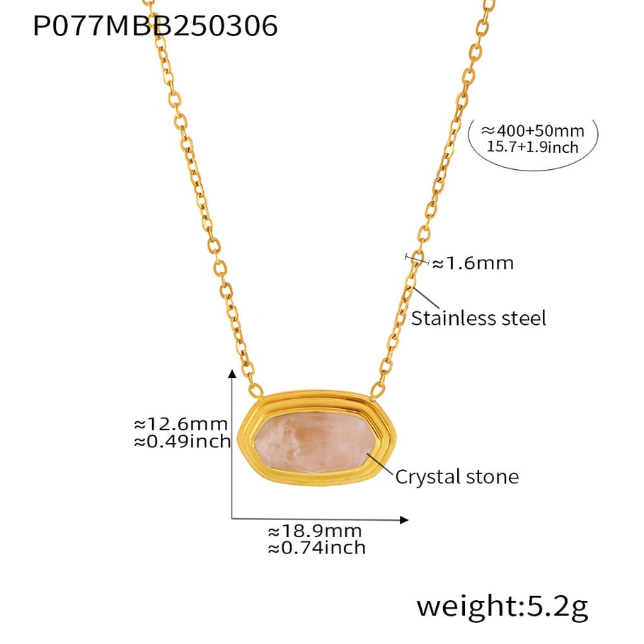 1 Stück Elegante Sechseck Edelstahl Gold Farbe Naturstein Damen Anhänger Halsketten 