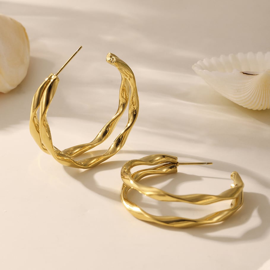 1 Pair Double Circle Stainless Steel Gold Color Women's Hoop Earrings Picture5