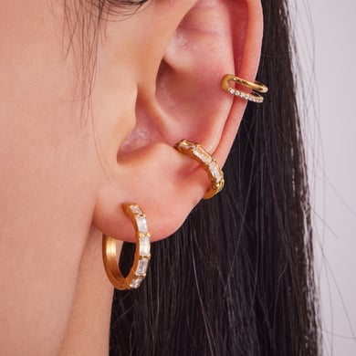 1 Paar luxuriöse kreisförmige Creolen aus Edelstahl in Goldfarbe mit Zirkonia für Damen h5 Bild2