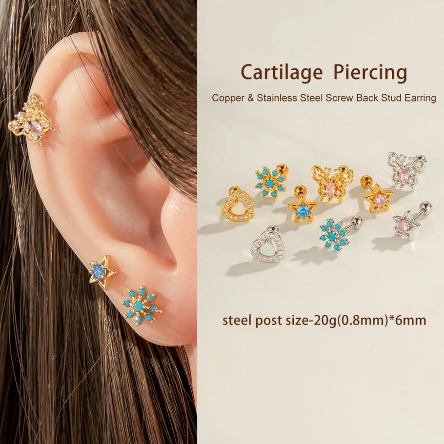 1 PieceHeart Butterfly Copper Gold Color Zircon Piercing Earring Picture4