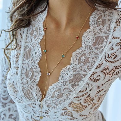 Collana con ciondolo da donna in acciaio inossidabile con zircone a forma di cuore policromo, 1 pezzo h5 Immagine4