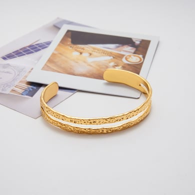 1 Piece Circle Hammered Texture Stainless Steel Gold Color Women's Cuff Bracelets h5 Picture6