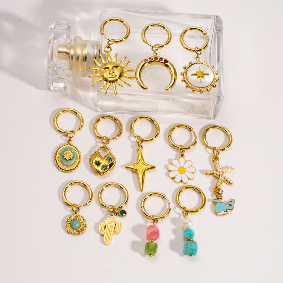 Boucles d'oreilles pendantes en acier inoxydable pour femme, série romantique, motif fleur et soleil h5Image2