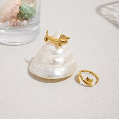 1 Piece Whimsical Dog&Cat Stainless Steel Gold Color Statement Rings h5 Picture5