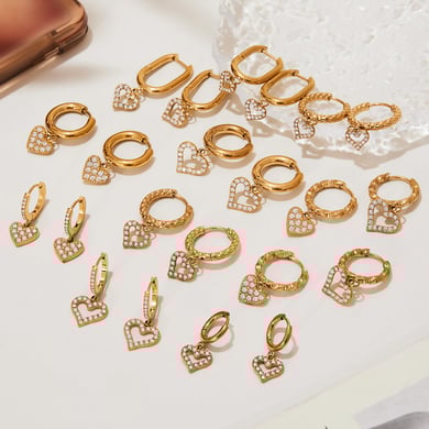 1 Pair Exquisite Heart Stainless Steel Gold Color Zircon Women's Drop Earrings h5 Picture2