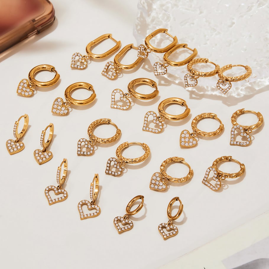 1 Pair Exquisite Heart Stainless Steel Gold Color Zircon Women's Drop Earrings Picture2