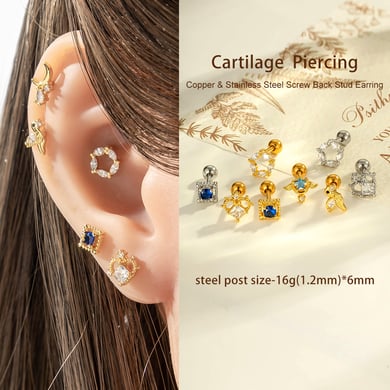 1 stuk hart ster koper goud kleur zirkoon piercing oorbel h5 Afbeelding4