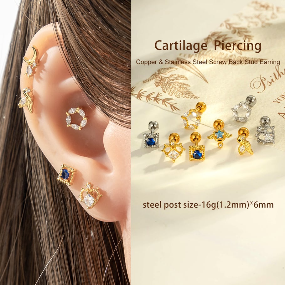 1 stuk hart ster koper goud kleur zirkoon piercing oorbel Afbeelding4