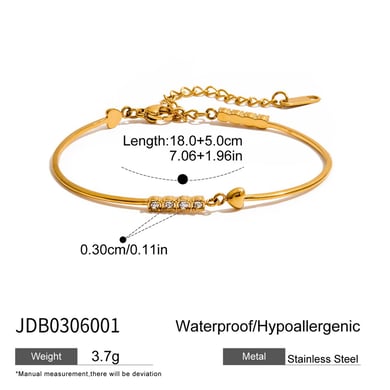 Braccialetti a catena da donna in acciaio inossidabile color oro con cuore della serie Simple da 1 pezzo h5 Immagine2