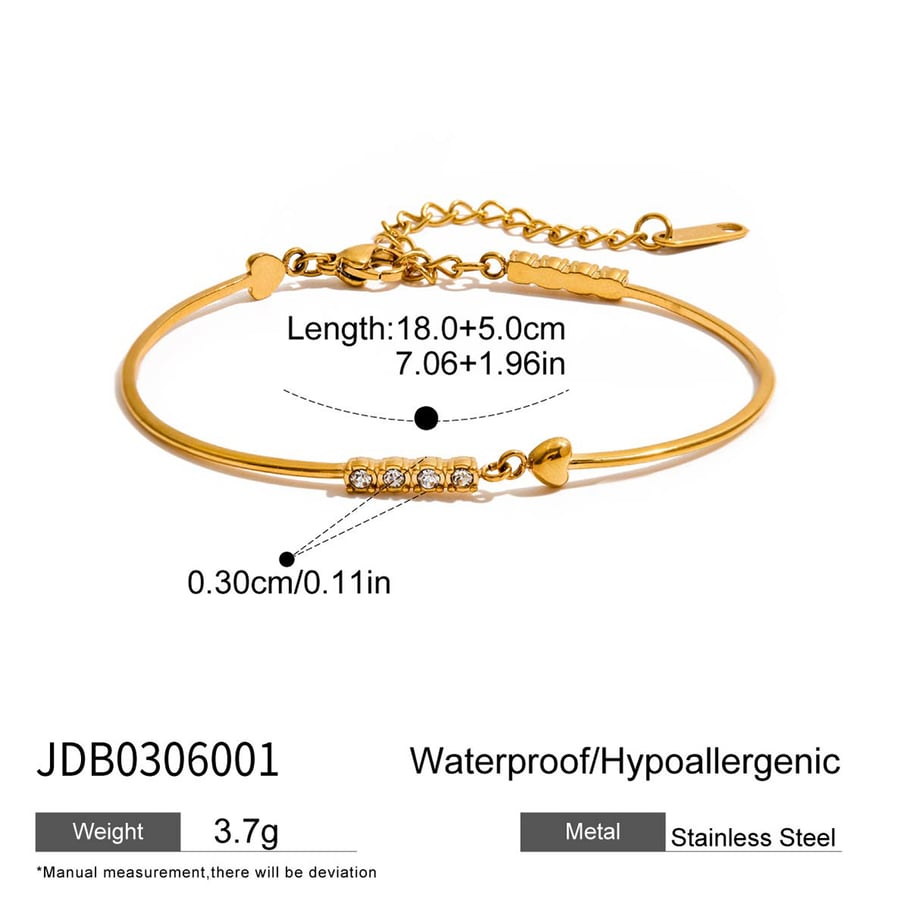 Braccialetti a catena da donna in acciaio inossidabile color oro con cuore della serie Simple da 1 pezzo Immagine2