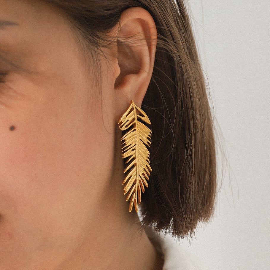 1 Pair Daily Leaf Stainless Steel  Gold Color  Women's Stud Earrings Picture3