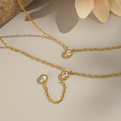 1 collar lujoso con borlas circulares de acero inoxidable y circonitas de color dorado para mujer. h5 Imagen5