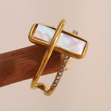 1 Piece Elegant Rectangular Stainless Steel Gold Color Shell Statement Rings h5 Picture5