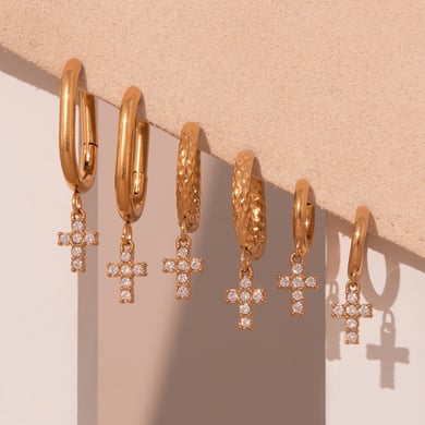 1 Pair Daily Cross Stainless Steel Gold Color Zircon Women's Drop Earrings h5 Picture5