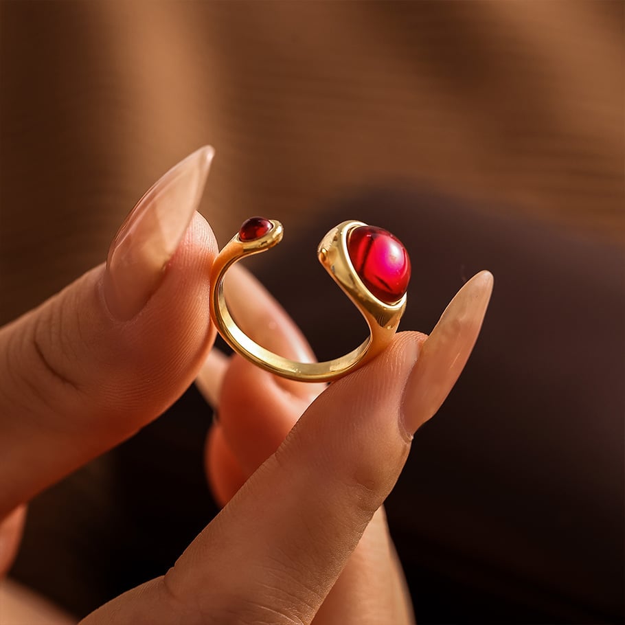 1 Stück Elegante Granat Edelstahl Gold Farbe Damen Edelstein Ringe Bild4