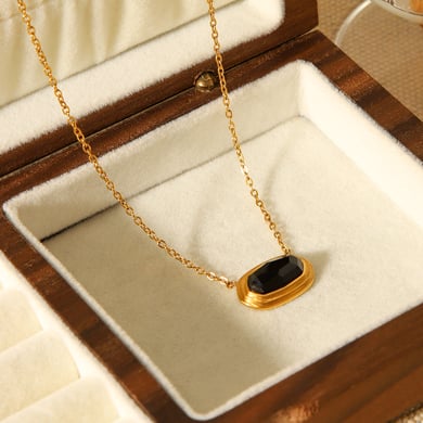 1 Piece  Rectangle Stainless Steel Gold Color Women's Pendant Necklaces h5 Picture6