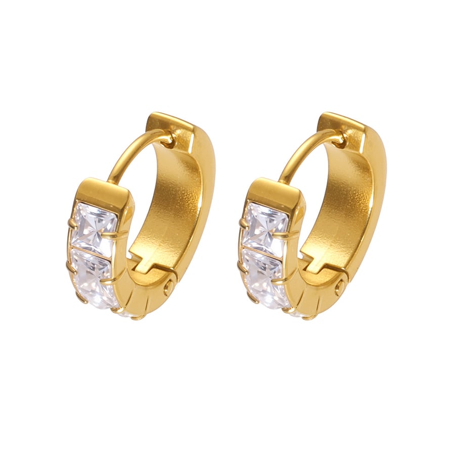 1 Pair Shinning Stainless Steel Gold Color Women's Hoop Earrings 