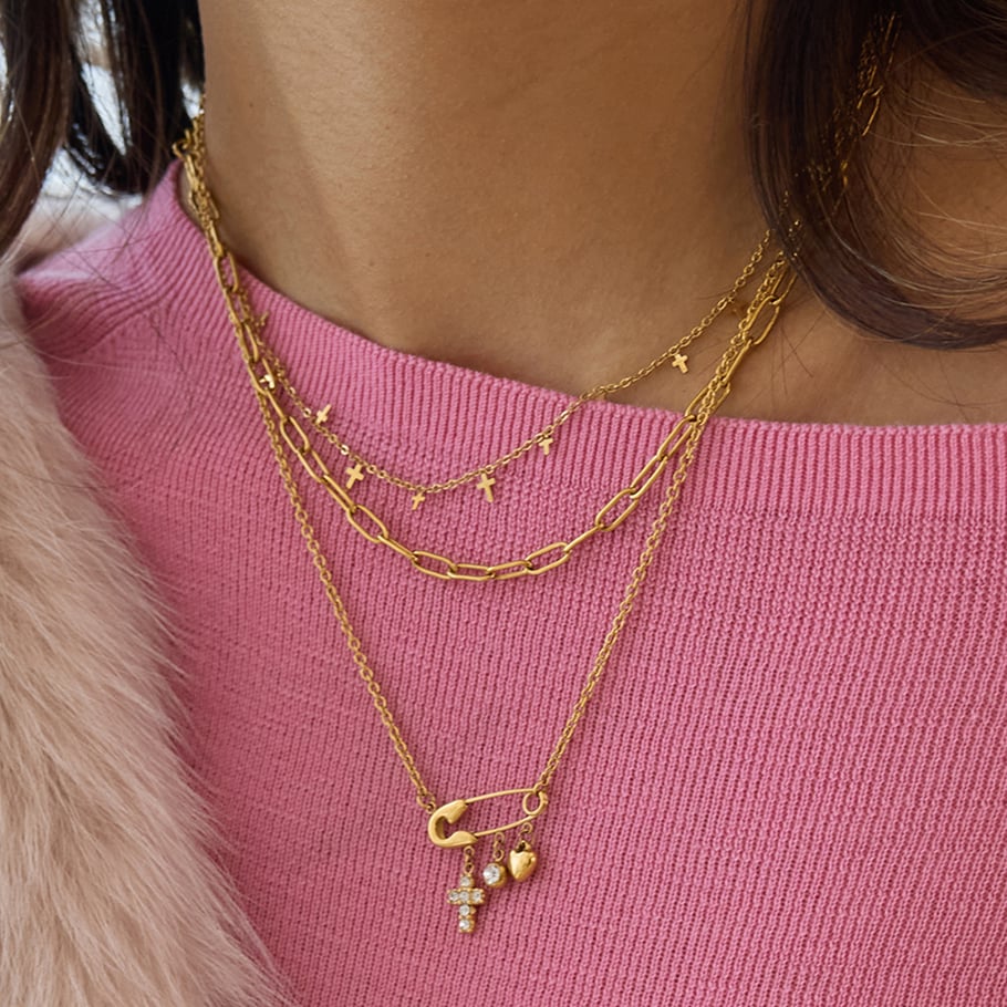 1 pezzo di collane con ciondolo romantico a forma di graffetta in acciaio inossidabile color oro da donna Immagine4